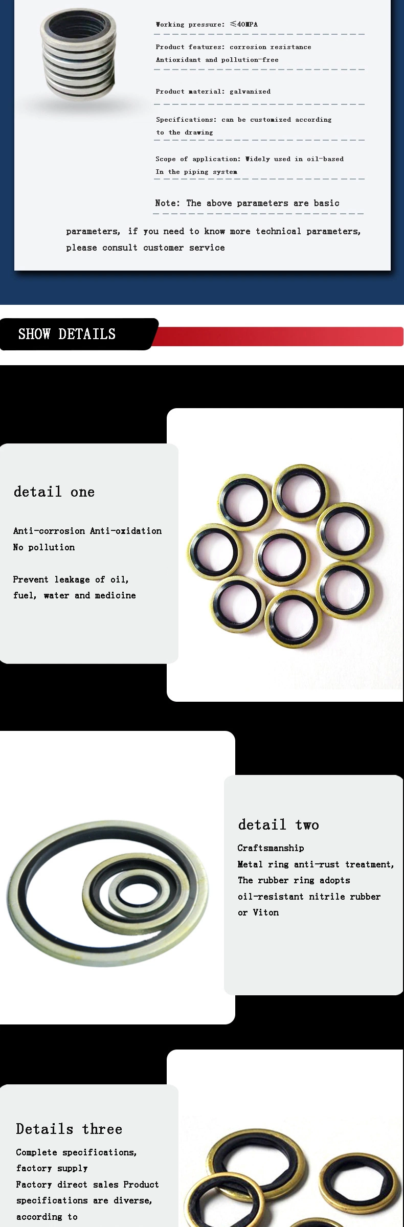 OEM 봉인 M12 탄소 강철 니트릴 고무 가스켓 결합 봉인 세척기 1